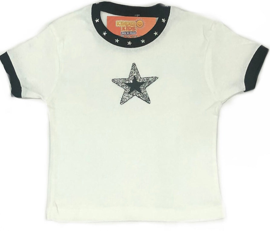 Remera pupera cuello Estrella con brillo de algodón