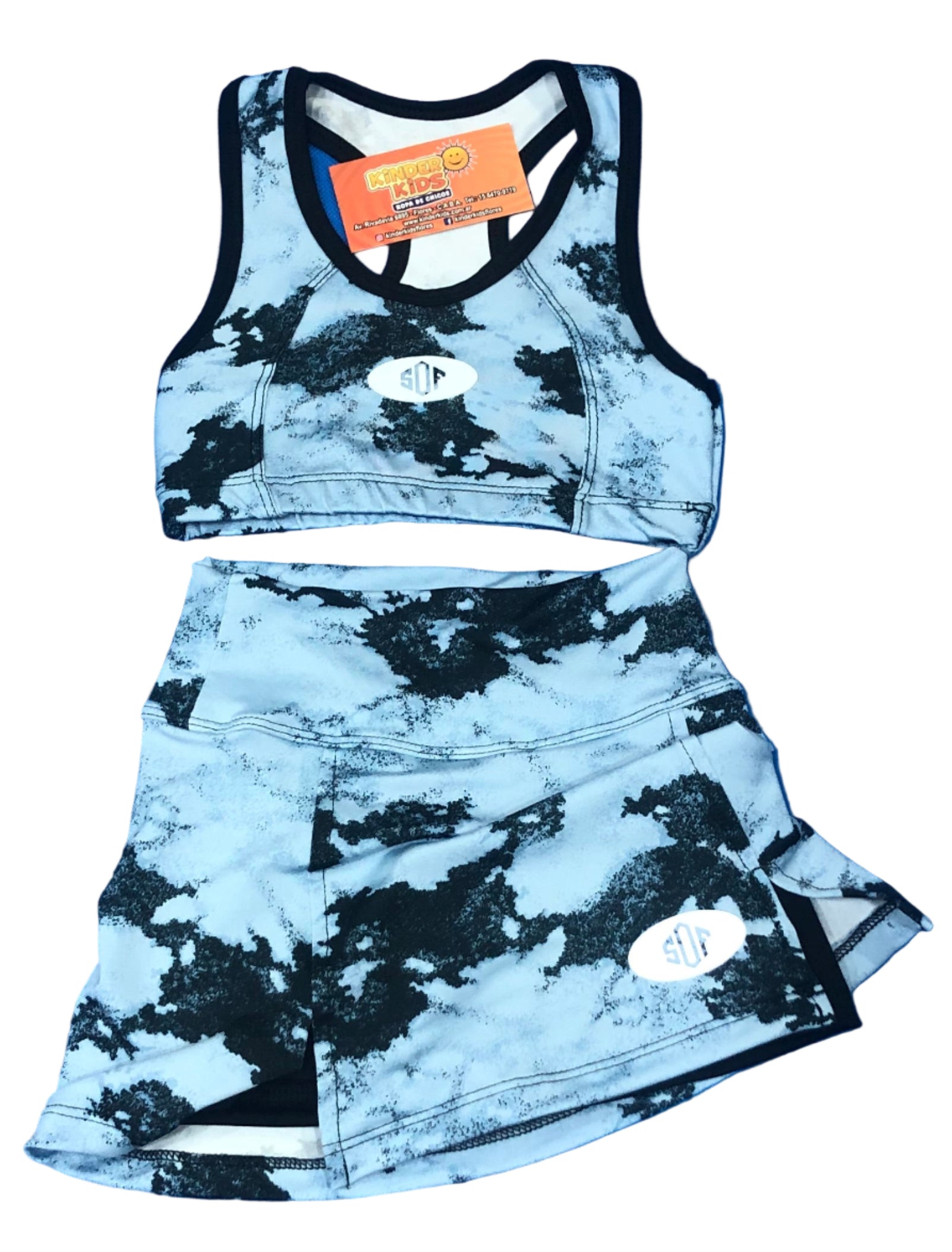 CONJUNTO SHORT POLLERA C/TOP BATIC MANCHAS de lycra