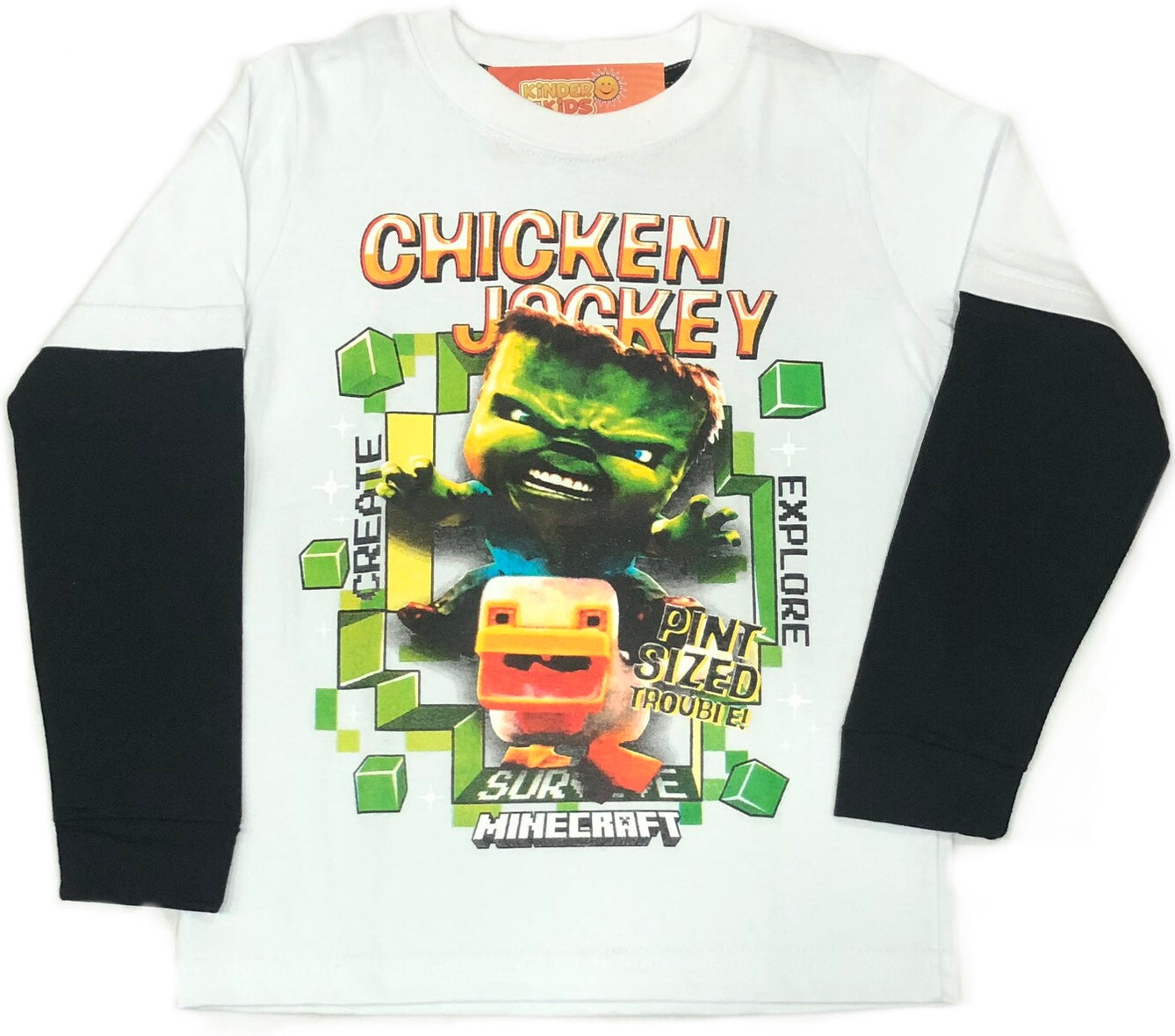 Remera MINECRAFT CHICKEN JOCKEY brilla en la oscuridad de algodón