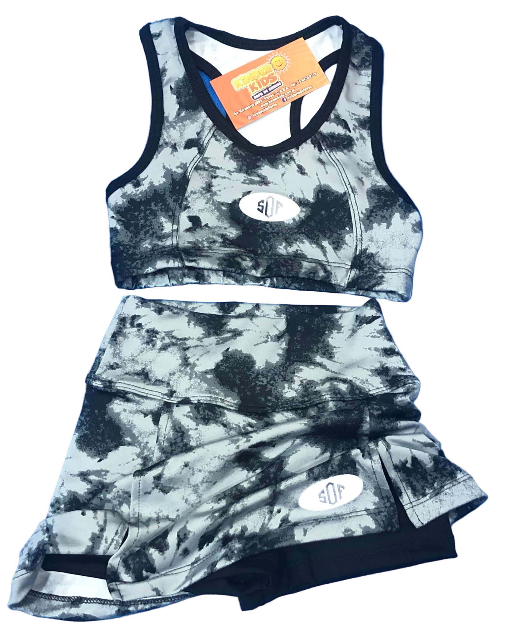 conjunto deportivo SHORT POLLERA C/TOP BATIC círculos de lycra