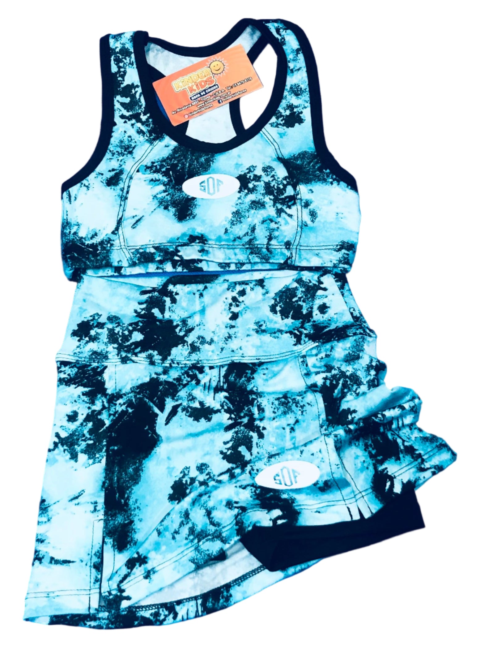 CONJUNTO SHORT POLLERA C/TOP BATIC MANCHAS de lycra