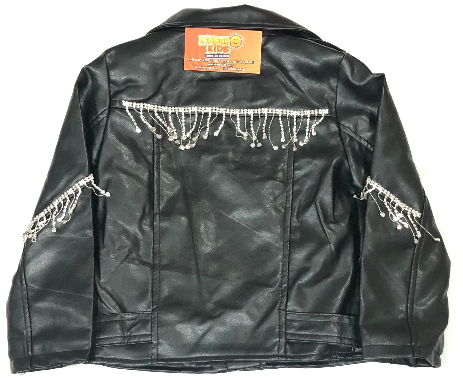 CAMPERA CUERO CON FLECOS DE STRASS