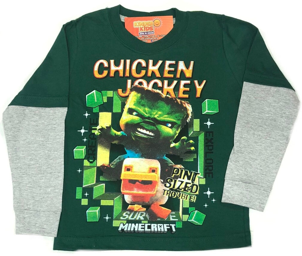 Remera MINECRAFT CHICKEN JOCKEY brilla en la oscuridad de algodón