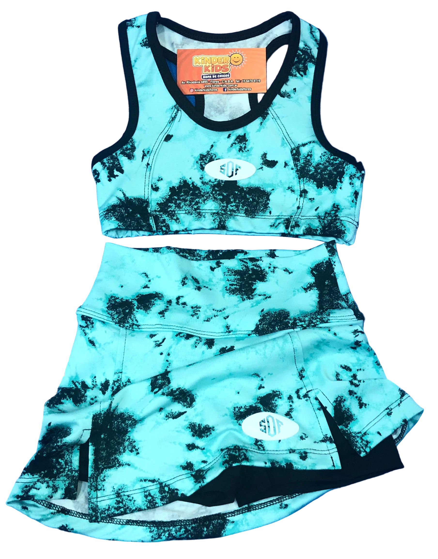 conjunto deportivo SHORT POLLERA C/TOP BATIC círculos de lycra